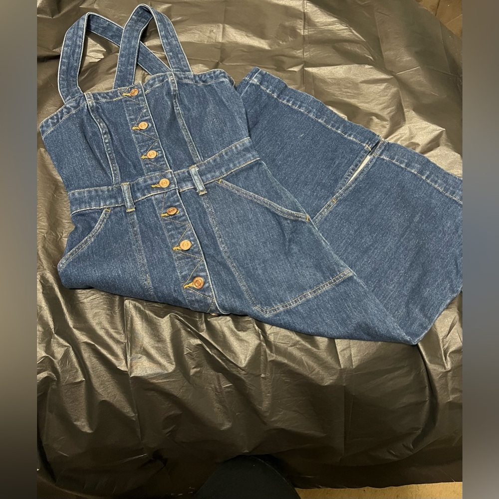 J.Crew Denim Apron Dress in Washed Indigo Button Down Stretch Jean - Picture 5 of 9